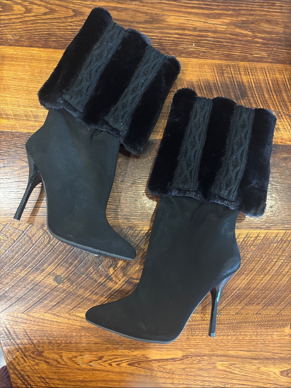 Nina Black Faux Fur Cuff Stiletto Boots